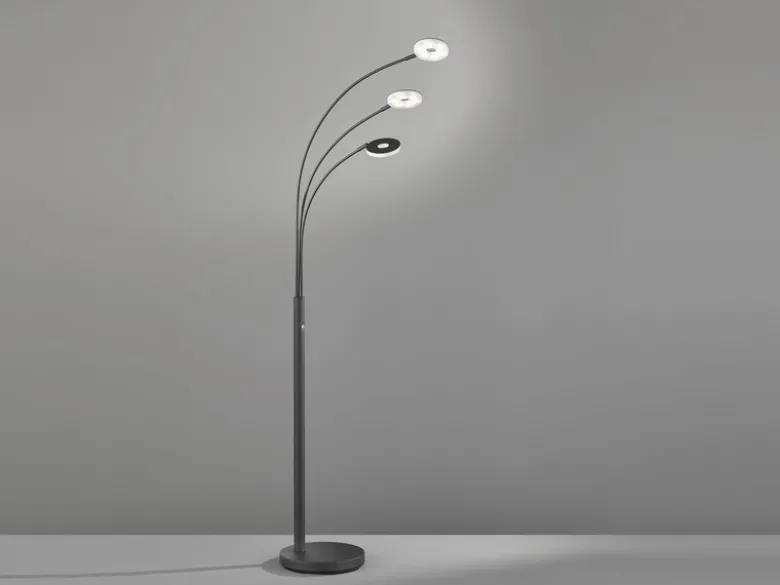 Große LED Bogenlampe DENT dimmbar Design Schwarz, Höhe 185cm