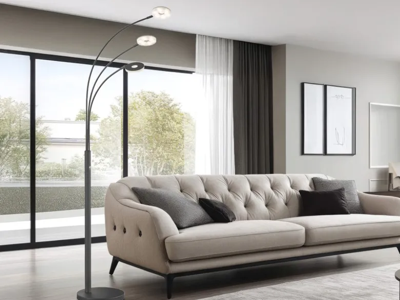Große LED Bogenlampe DENT dimmbar Design Schwarz, Höhe 185cm