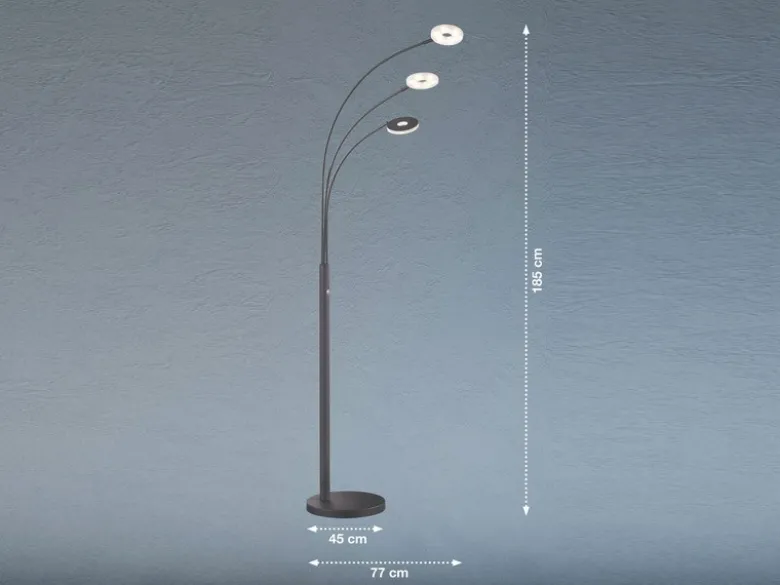 Große LED Bogenlampe DENT dimmbar Design Schwarz, Höhe 185cm