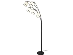 Große LED Bogenleuchte 5-flammig mit Stoffschirmen Schwarz/Weiß, Höhe 200cm