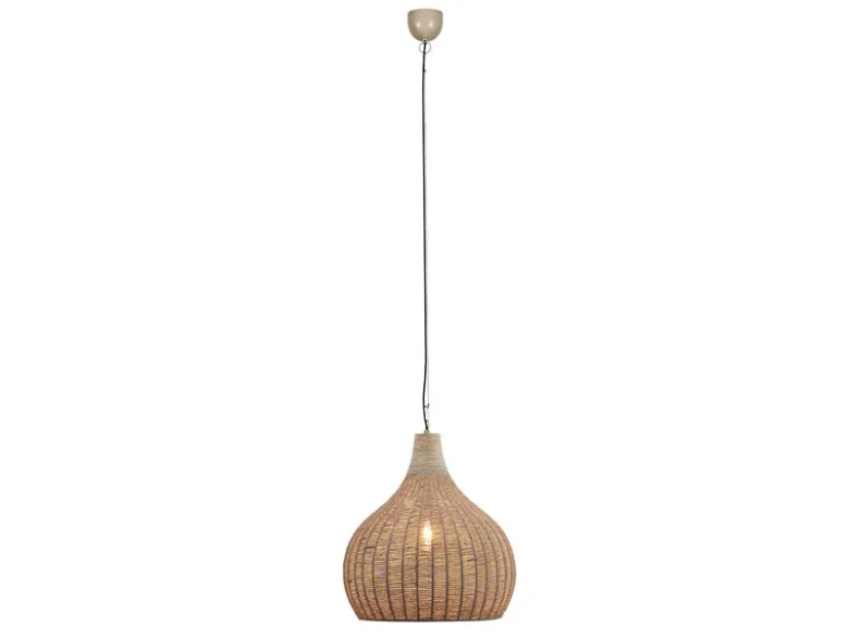 Große LED Boho Pendelleuchte 1-flammig mit Lampenschirm aus Jute, Ø 54cm