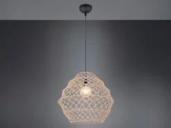 Große LED Boho Pendelleuchte mit Lampenschirm geflochten Hanfseil, Ø 60cm