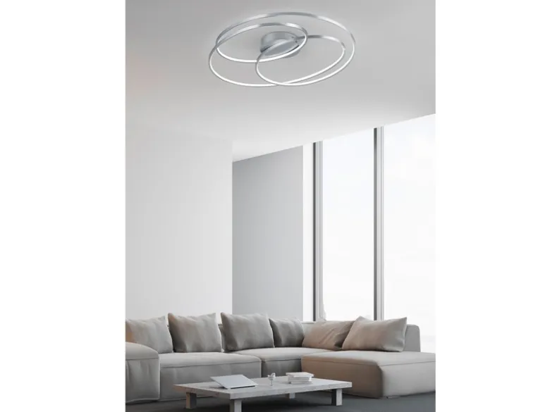 Große LED Deckenlampe GALE hell, dimmbar über Schalter, Silber, Breite 80cm