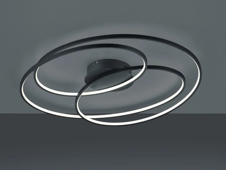 Große LED Deckenlampe GALE hell, dimmbar über Schalter, Schwarz, Breite 80cm