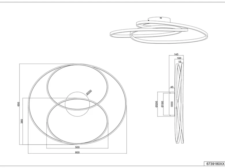 Große LED Deckenlampe GALE hell, dimmbar über Schalter, Schwarz, Breite 80cm