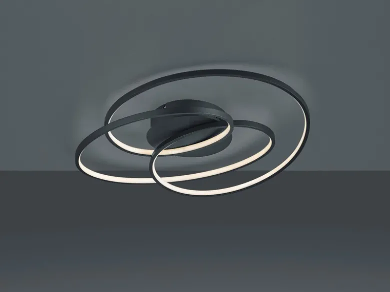 Große LED Deckenlampe GALE Schwarz, dimmbar über Schalter, Breite 60cm