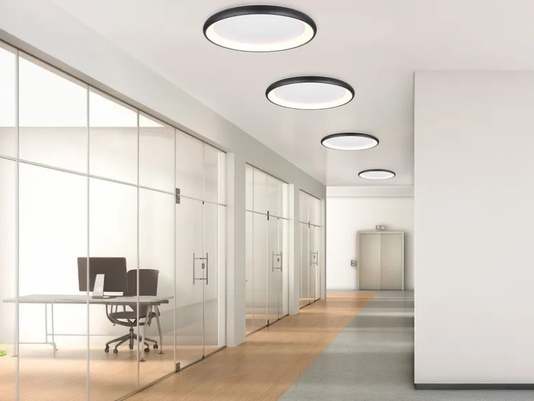 Große LED Deckenleuchte CARDONA hell, dimmbar über Schalter, Schwarz rund Ø 75cm