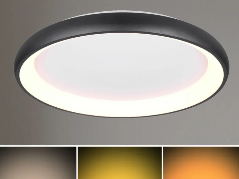 Große LED Deckenleuchte CARDONA hell, dimmbar über Schalter, Schwarz rund Ø 75cm