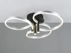 Große LED Deckenleuchte CARUSO Schwarz Silber dimmbar über Lichtschalter, Ø 65cm