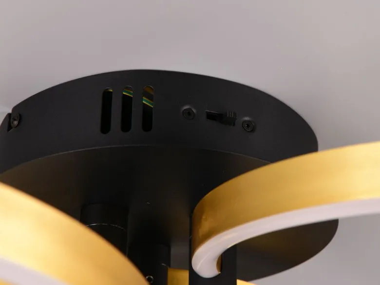Große LED Deckenleuchte CARUSO Schwarz Gold dimmbar über Lichtschalter, Ø 65cm