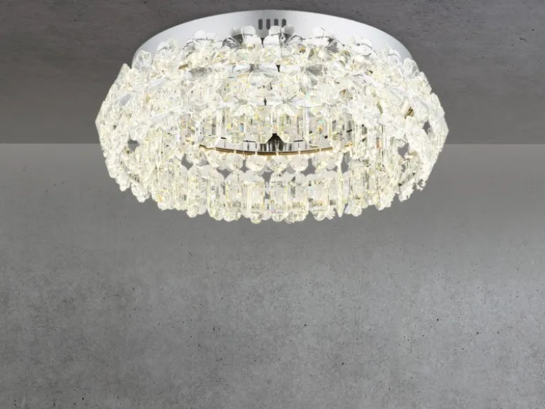 Große LED Deckenleuchte DIANN mit Glaskristallen in Blütenoptik, Ø 50cm