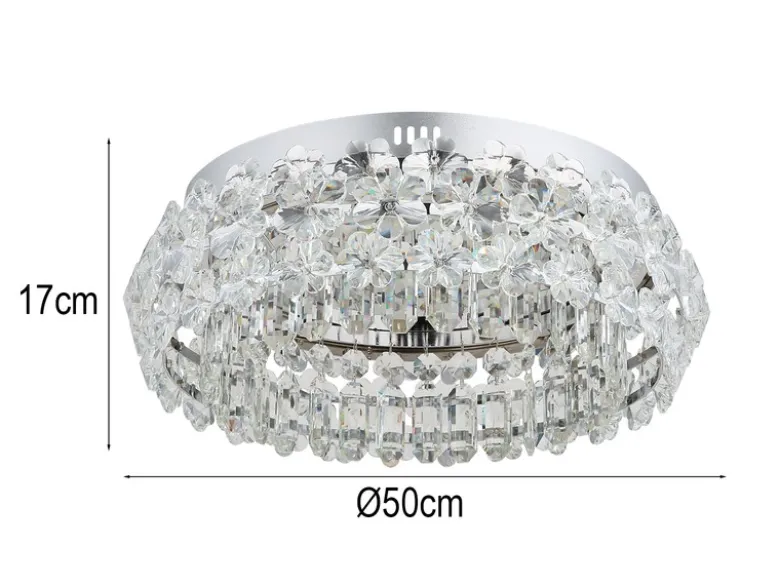 Große LED Deckenleuchte DIANN mit Glaskristallen in Blütenoptik, Ø 50cm