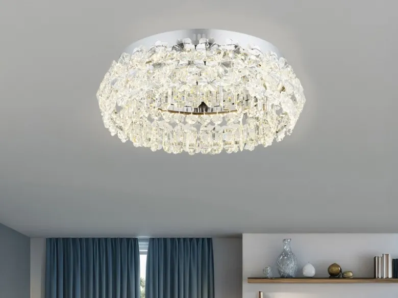 Große LED Deckenleuchte DIANN mit Glaskristallen in Blütenoptik, Ø 50cm