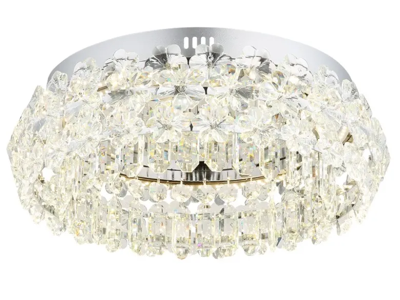 Große LED Deckenleuchte DIANN mit Glaskristallen in Blütenoptik, Ø 50cm