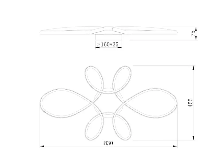 Große LED Deckenleuchte FLY geschwungen Schwarz, Breite 83cm