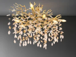 Große LED Deckenleuchte Gold 7-flammig Glas Kristall 2-farbig, Breite 85cm