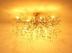 Große LED Deckenleuchte Gold 7-flammig Glas Kristall 2-farbig, Breite 85cm