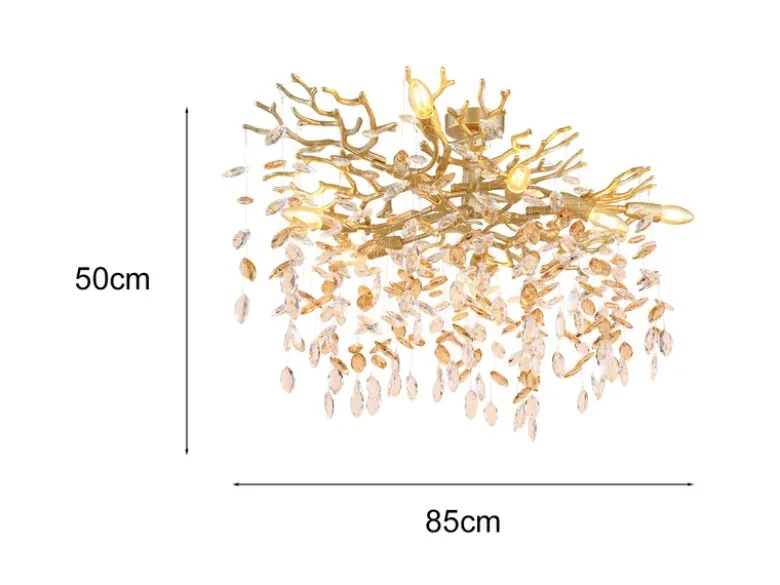 Große LED Deckenleuchte Gold 7-flammig Glas Kristall 2-farbig, Breite 85cm