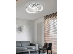 Große LED Deckenleuchte GRANADA 3 Ringe Silber Chrom, dimmbar, Breite 71,5cm