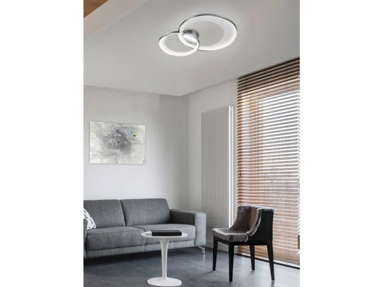 Große LED Deckenleuchte GRANADA 2 Ringe Schwarz Gold, dimmbar, Breite 85cm