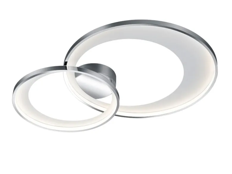Große LED Deckenleuchte GRANADA 2 Ringe Silber Chrom, dimmbar, Breite 85cm