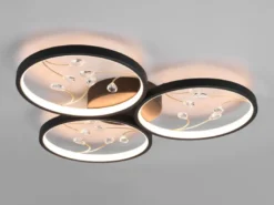 Große LED Deckenleuchte GROOVY Schwarz mit 3 Stufen Dimmer, Ø 62cm