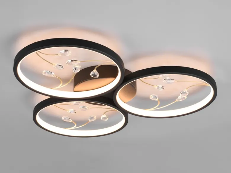 Große LED Deckenleuchte GROOVY Schwarz mit 3 Stufen Dimmer, Ø 62cm