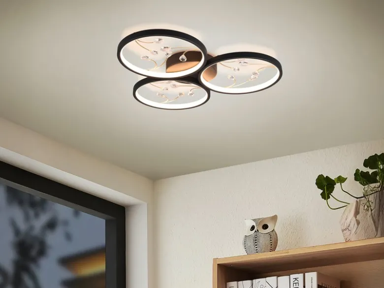 Große LED Deckenleuchte GROOVY Schwarz mit 3 Stufen Dimmer, Ø 62cm