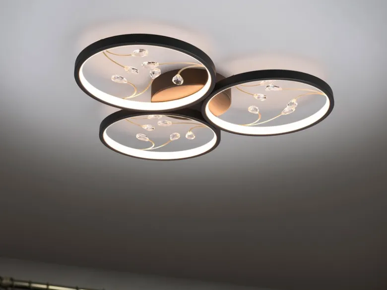 Große LED Deckenleuchte GROOVY Schwarz mit 3 Stufen Dimmer, Ø 62cm