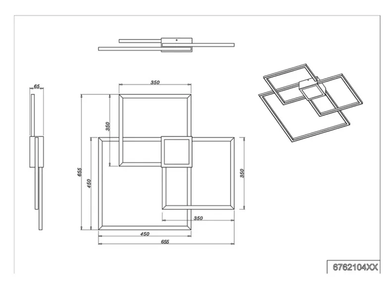 Große LED Deckenleuchte HYDRA dimmbar & extra flach, Anthrazit, Breite 65cm