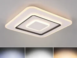 Große LED Deckenleuchte JORA flach & hell, mit Fernbedienung dimmbar 60 x 60cm