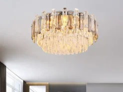 Große LED Deckenleuchte mit Acryl Kristallen und Rauchglas Stäben, Ø 55cm