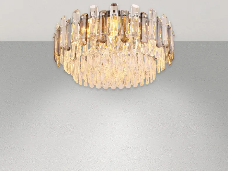 Große LED Deckenleuchte mit Acryl Kristallen und Rauchglas Stäben, Ø 55cm