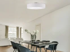 Große LED Deckenleuchte mit Stoffschirm in Weiß Ø 65cm