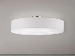 Große LED Deckenleuchte mit Stoffschirm in Weiß Ø 65cm