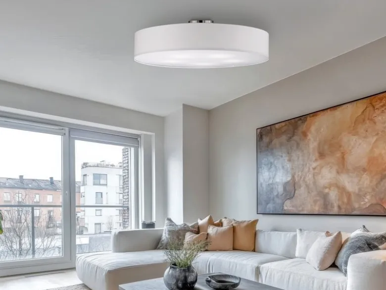 Große LED Deckenleuchte mit Stoffschirm in Weiß Ø 65cm