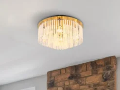 Große LED Deckenleuchte mit transparenten Echtglas Stäben, Ø 50cm