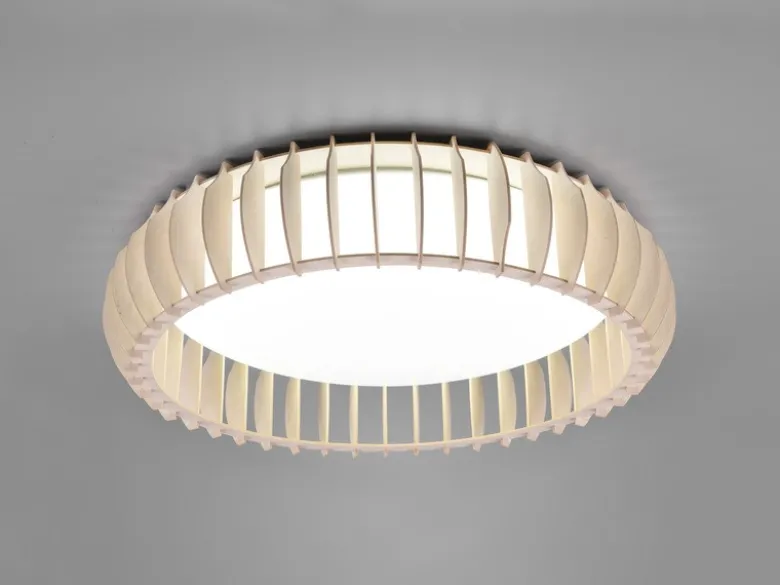 Große LED Deckenleuchte MONTE mit Naturholzlamellen & Fernbedienung, Ø 60cm