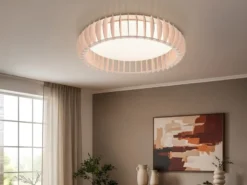Große LED Deckenleuchte MONTE mit Naturholzlamellen & Fernbedienung, Ø 60cm