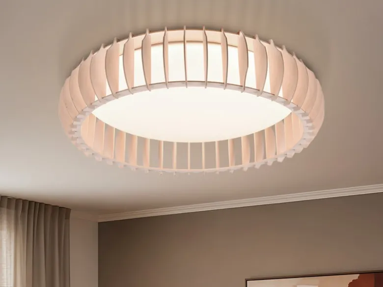 Große LED Deckenleuchte MONTE mit Naturholzlamellen & Fernbedienung, Ø 60cm