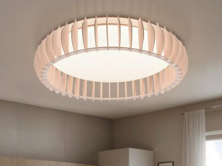 Große LED Deckenleuchte MONTE mit Naturholzlamellen & Fernbedienung, Ø 60cm