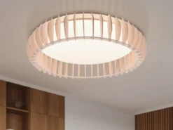 Große LED Deckenleuchte MONTE mit Naturholzlamellen & Fernbedienung, Ø 60cm