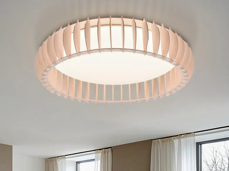 Große LED Deckenleuchte MONTE mit Naturholzlamellen & Fernbedienung, Ø 60cm