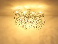 Große LED Deckenleuchte Silber 7-flammig Glas Kristall 2-farbig, Breite 85cm