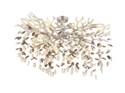 Große LED Deckenleuchte Silber 7-flammig Glas Kristall 2-farbig, Breite 85cm