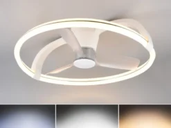Große LED Deckenleuchte STOCKHOLM mit Ventilator & Fernbedienung Weiß, Ø 73,5cm