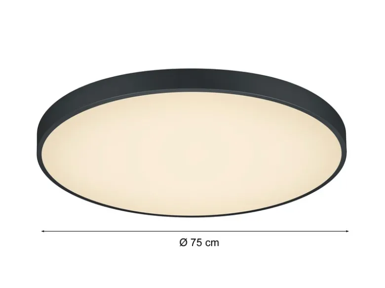 Große LED Deckenleuchte WACO Schwarz extern dimmbar, hell mit 12.400 Lumen Ø75cm