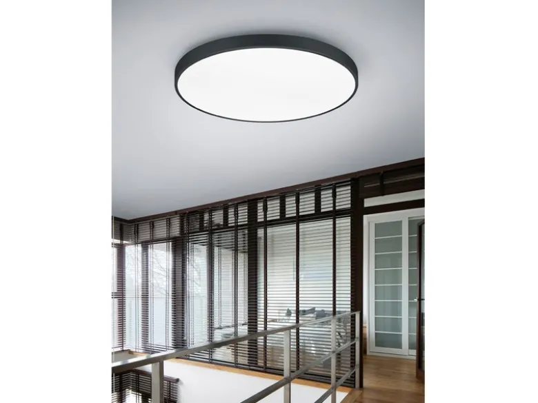 Große LED Deckenleuchte WACO Schwarz extern dimmbar, hell mit 12.400 Lumen Ø75cm