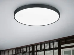 Große LED Deckenleuchte WACO Schwarz extern dimmbar, hell mit 12.400 Lumen Ø75cm