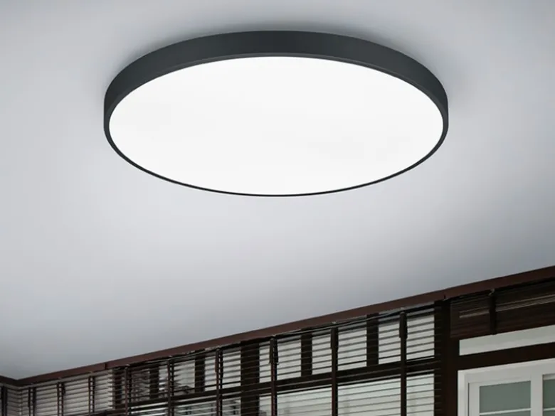 Große LED Deckenleuchte WACO Schwarz extern dimmbar, hell mit 12.400 Lumen Ø75cm